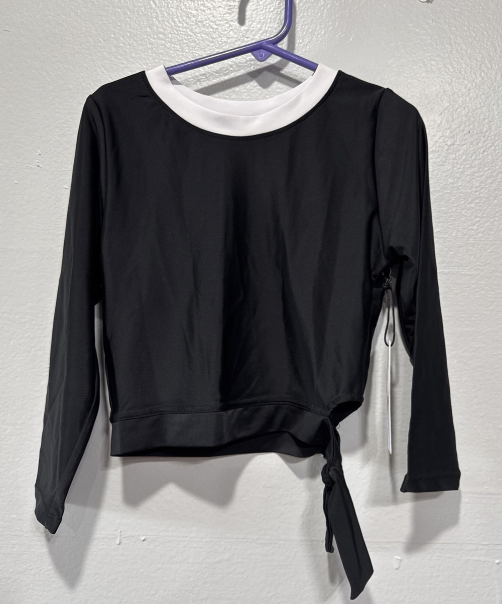 Feather 4 Arrow Black Ocean Love Girls Swimsuit Rash Guard Top Tie Side Size 8
